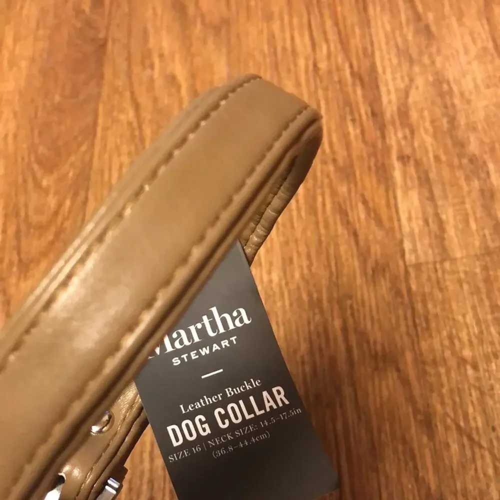 Martha Stewart Tan and Silver Leather Buckle Dog Collar Size 16